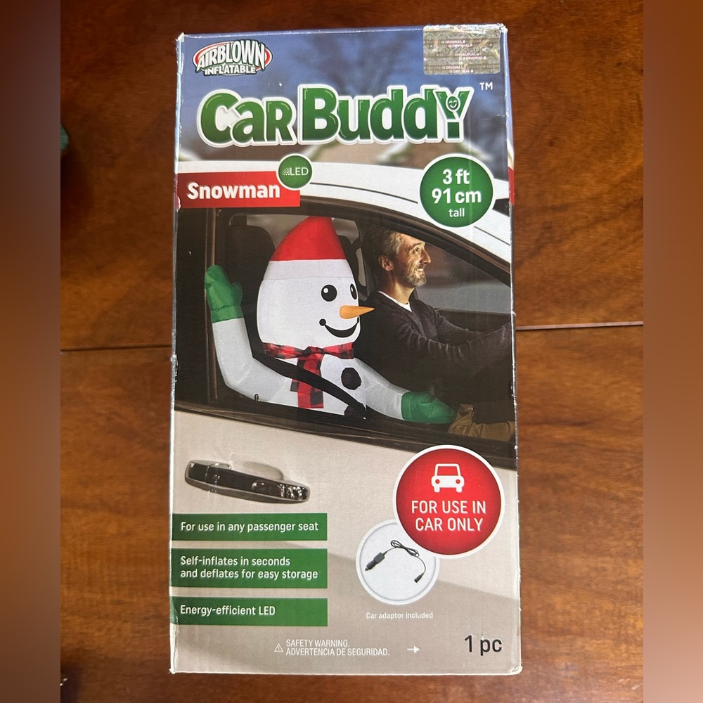 Airblown Inflatable CarBuddy Snowman LED 3ft Gemmy NIB Xmas Decor